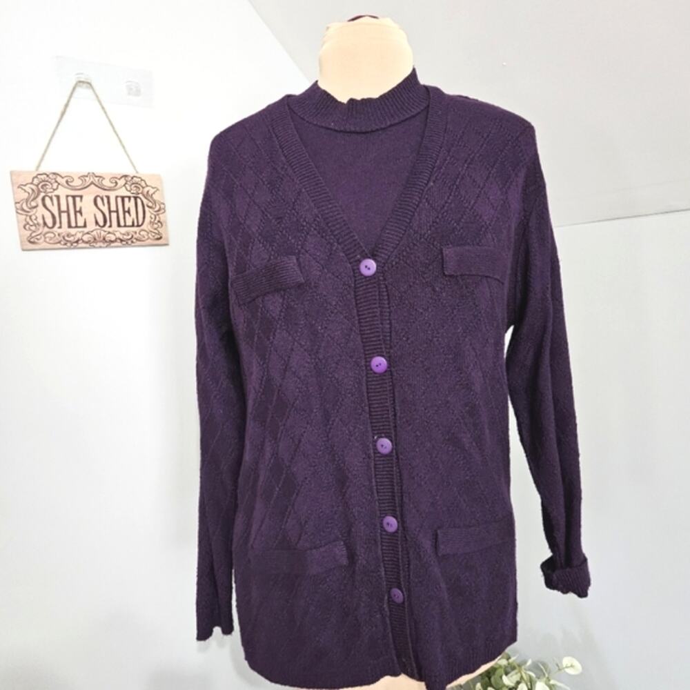 Vintage Company‎ Collection Two-Piece Purple Knit Sweater Cardigan M Grandmacore